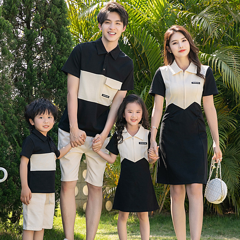 Fashion Polo Family Matching Outfits Dress Couple Set Wear Shirt
