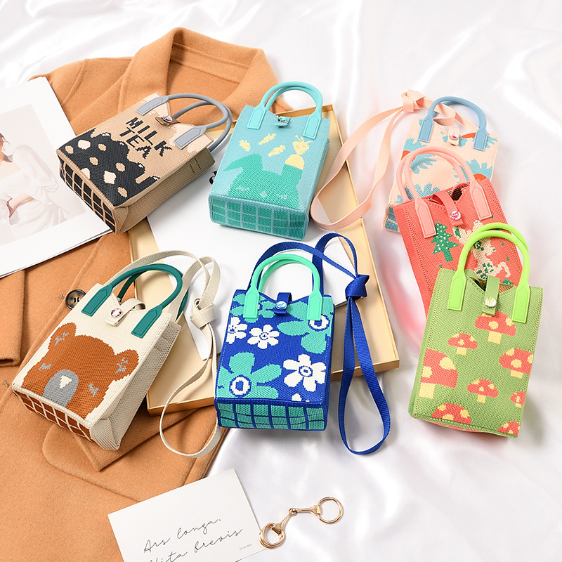 Knit Handbag Tote Bag with Shoulder Strap Cute Knitting Sling Bag for ...