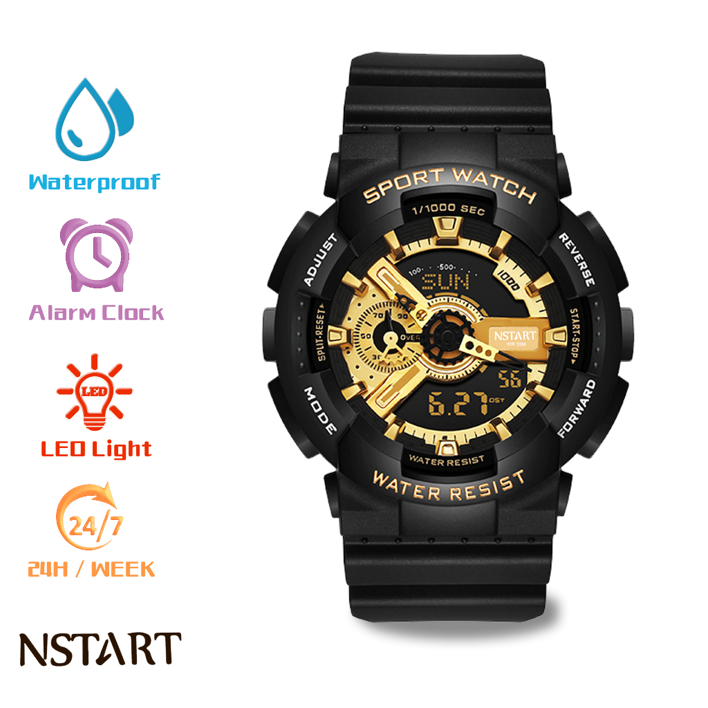 Crazy Sale Wrist Men Electronic Sport Watch Black Gold ga110