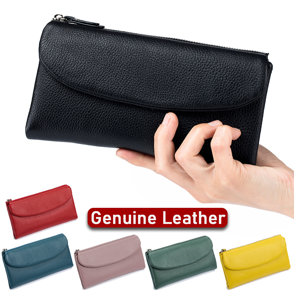 Ready Stock Genuine Leather Long Wallet Women Large Capacity Folding ...