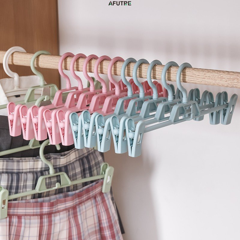 Afutre10PCS Pants Hanger Skirt Hangers with Clips Stackable Hanger with ...