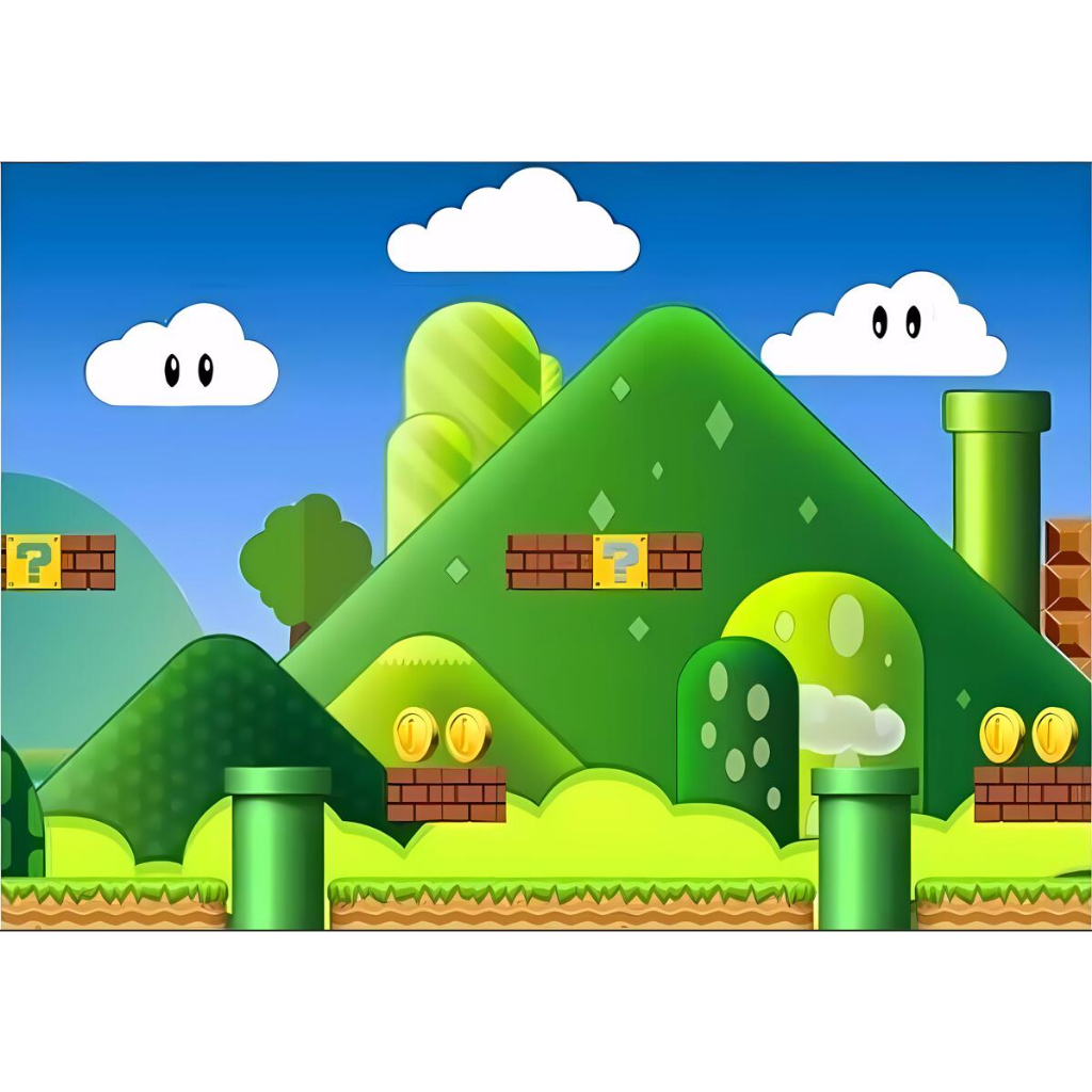 7x5ft Super Mario Photography Background For Green Mario Theme Party Decoration Banner Backdrop 0487