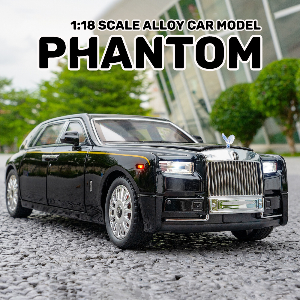Amazon | ミニカーモデル 1/18 ロールスロイスファントム合金高級車モデルおもちゃサウンドとライトギフトコレクションに適しています ミニカー(Black  with silvery) | ミニカー・ダイキャストカー | ホビー