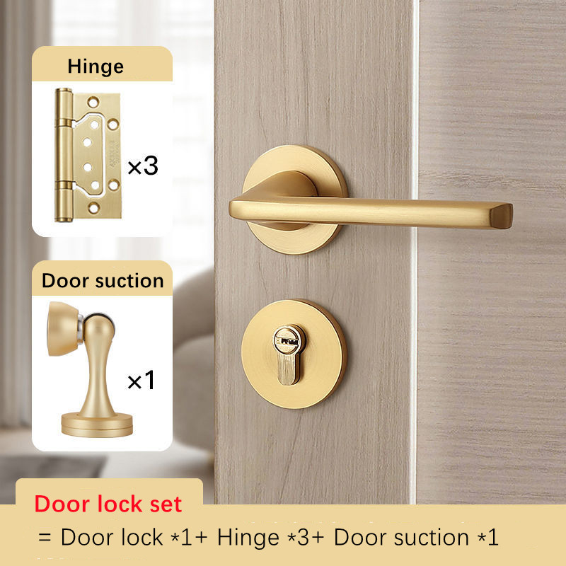 Door Handle Lock Anti Theft Silent 304 Stainless Steel Matte Gold Home