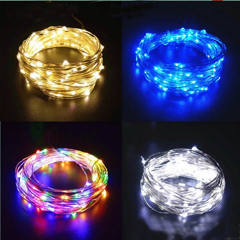 2m/5m/10m Sliver Wire String Lights Led Outdoor Battery Operated ...