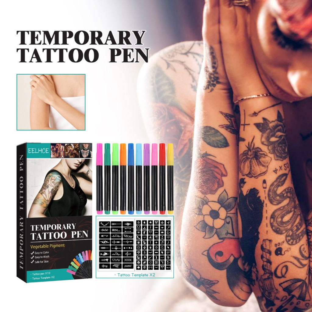 Temporary Tattoo Pen Removable Tattoo Markers with Tattoo Stencils