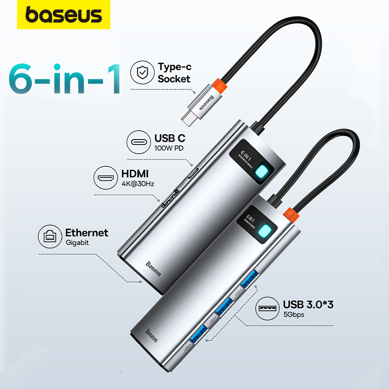 Baseus USB C Hub Type C to 4K HDMI PD USB3.0 RJ45 Adapter Docking ...