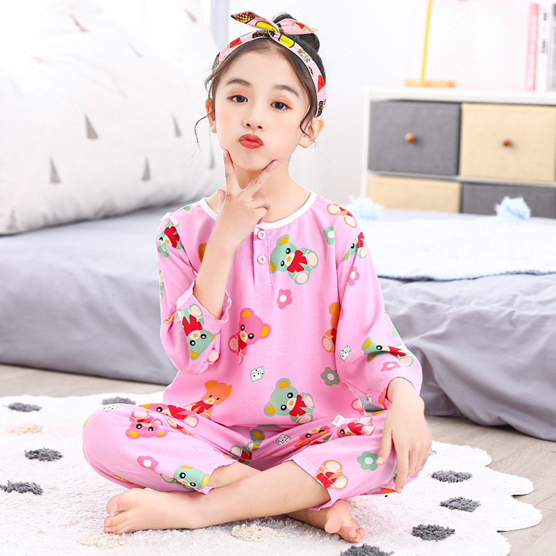 Spot children's cotton pajamas suit summer girls' Quarter Sleeve suit