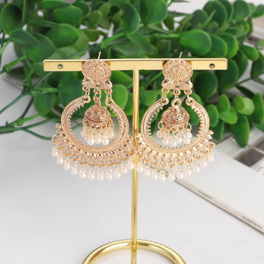 Classic Vintage Gold Color Round Dangle Earrings Women s Bohemian Flower Bells Pearl Tassel Earrings Jhumka Indian Jewelry Shopee Singapore