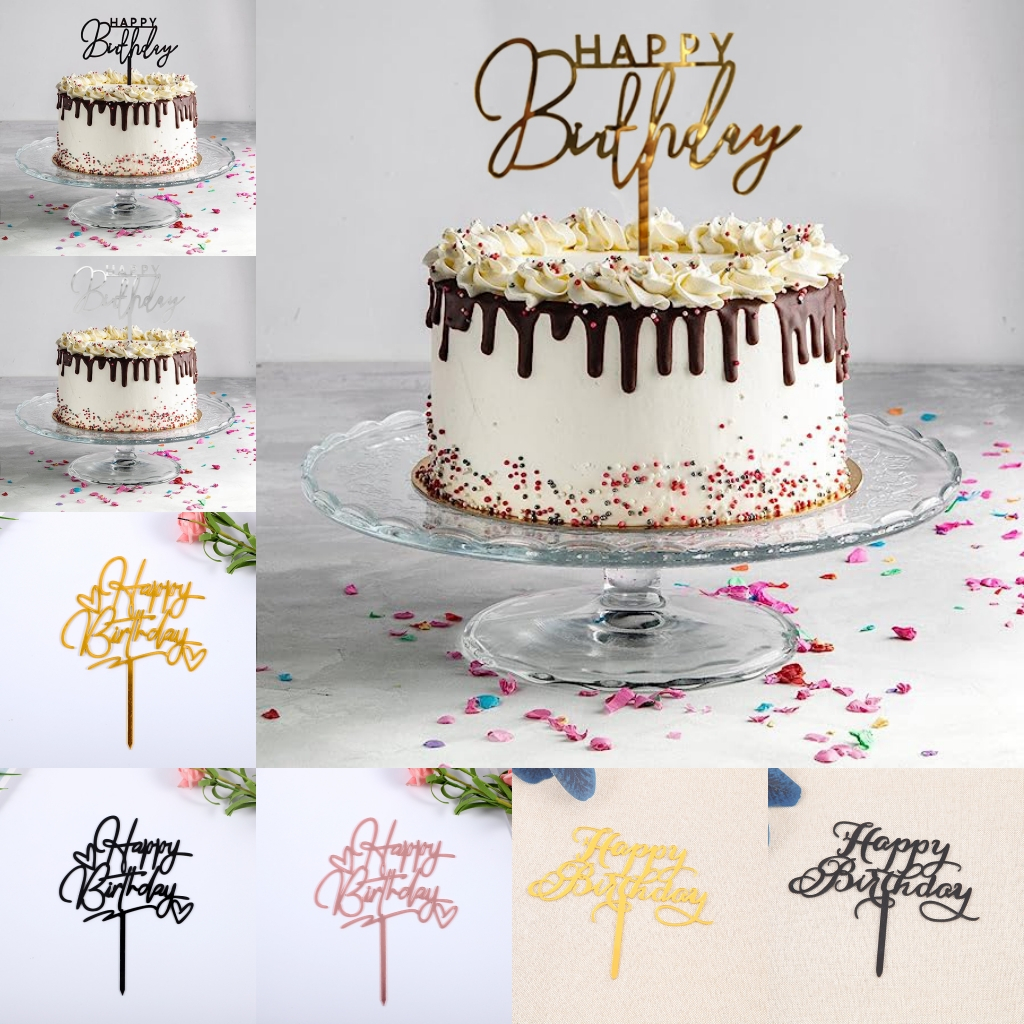 10 Piece Acrylic Happy Birthday Cake Topper, Cursive Font Mirror ...