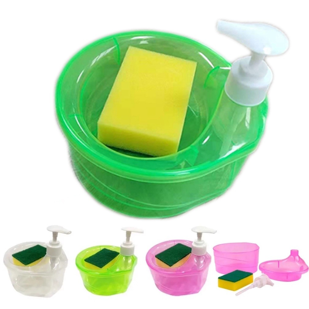 1000ml Push Soap Dispenser Holder and Scrubber Holder with Sponge 2 In