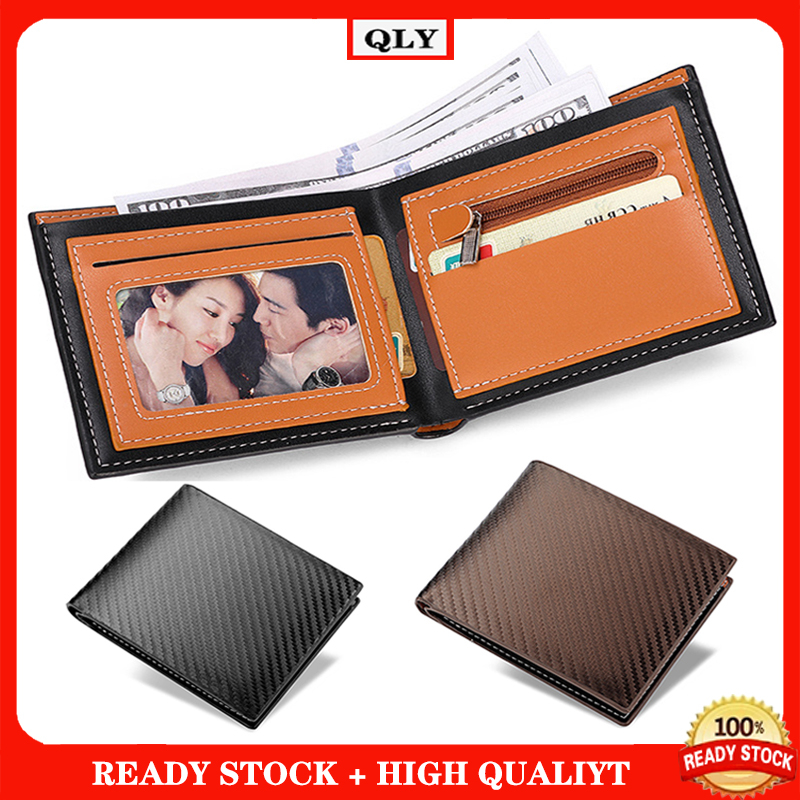 New Style Carbon Fiber Trifold Wallet Men Fashion Dark Line Oil Edge