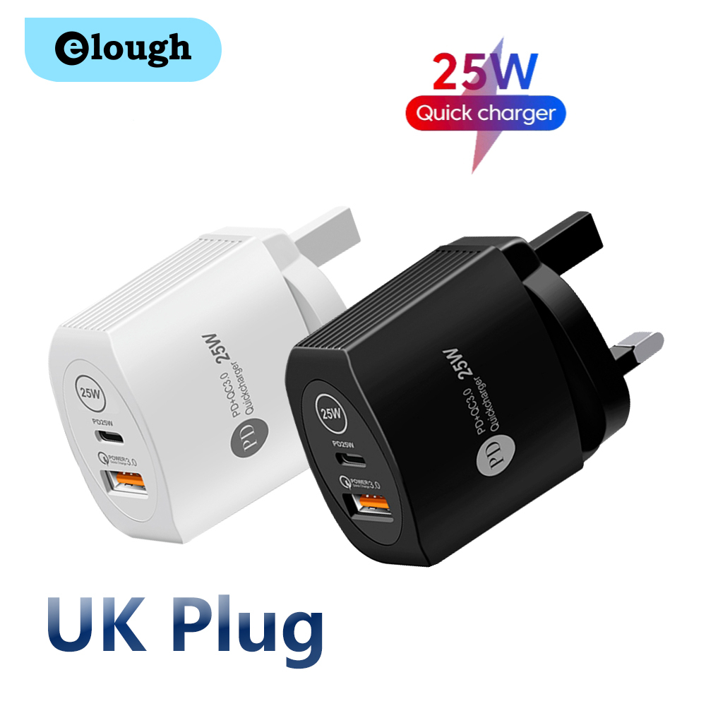 Elough Dual Ports USB Charger PD 25W Type C Charger Head Fast Wall