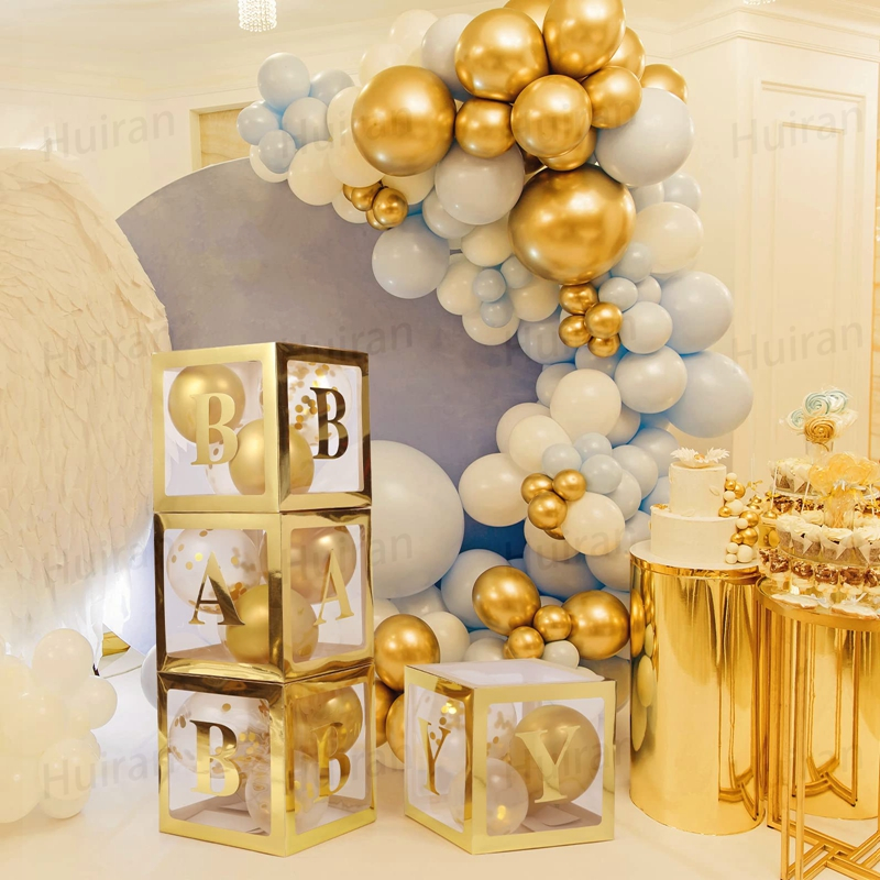 AZ Gold Baby Box with Letters Transparent Baby One Balloon Box For Girl Boy 1st Birthday Party