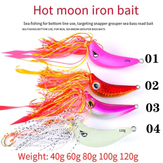 40g 60g 80g 100g Metal Jig Head Fishing Bait Boat Sea Fishing Jigging Heads  Hook Weights for Deep Sea Fish Soft Worm Silk Tassel