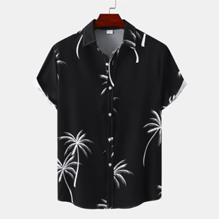 Men's Retro Button Up Short Sleeve Floral Shirt Cotton Loose