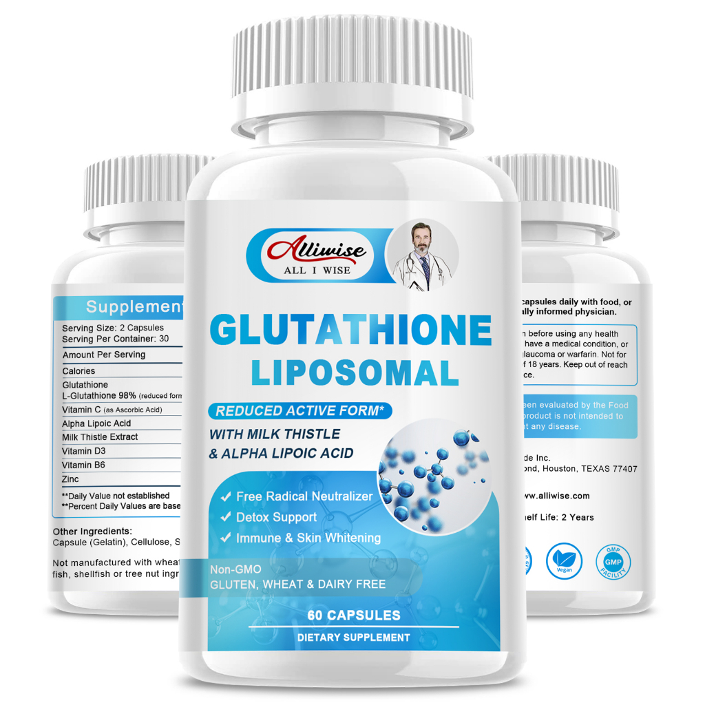 Alliwise liposomal glutathione with milk thistle skin whitenning capsule Brightening Antiaging