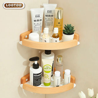 Solid Wood Bathroom Shelf Wall Mount Corner Shelf Shower