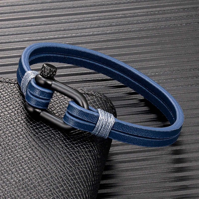 MKENDN Men Women U-shape Shackle Bracelet Handmade Multilayer Leather ...