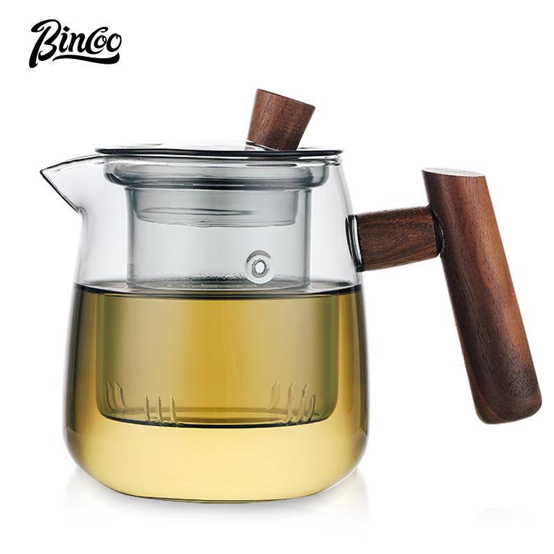 BINCOO Glass Teapot with Wooden Handle Tea Separating Set High
