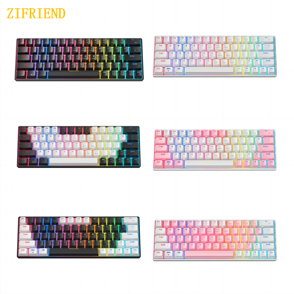 ZIFRIEND 63 Keys Small Mechanical Keyboard Rainbow Backlit 60% Gaming ...