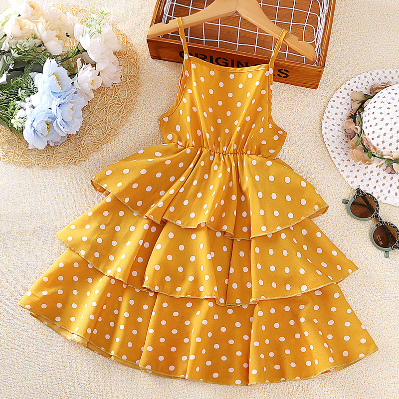 SIYYIS 4-12 Years Kid's Dress Polka Dots Layered Ruffle Sling