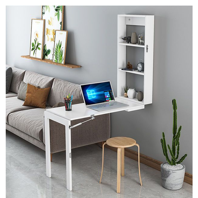 Foldable dining table against the wall hanging folding table home study desk bookshelf