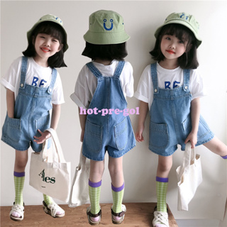 Childrens Overalls Loose Girls Denim Jumpsuit+lace Shirt Kids
