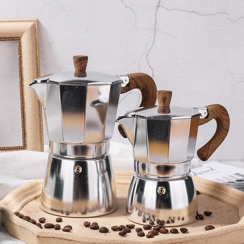 Fouretaw Aluminum Mocha Coffee Pot Rapid Stovetop Coffee Brewer Classic Octagonal Shape Coffee 5567