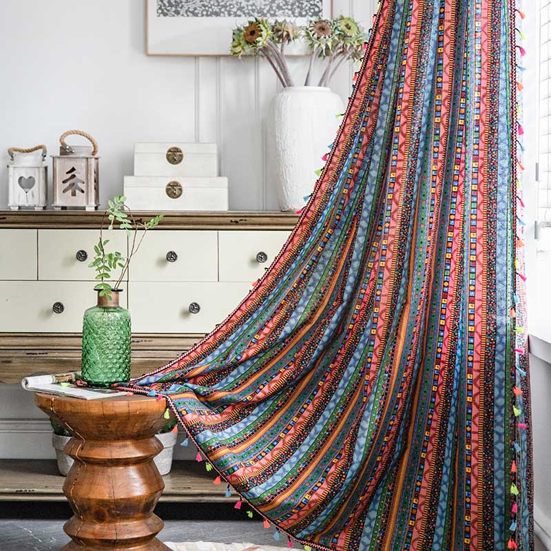 Bohemian Cotton Curtain with Tassel Privacy Protection Light Filtering