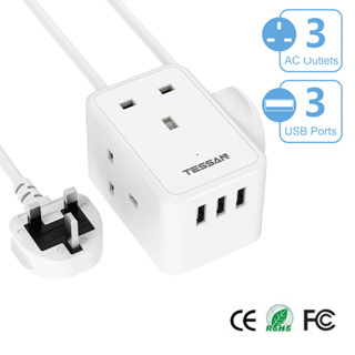 LENCENT Power Strip Cube with 4 AC Outlets 3 USB Port 1 Type C 3M Braided  Cabe Multi Socket Power Adapter with Switch for Home