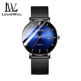 Louis Philippe 40mm Mens Elegant Date Watch Silver Stainless Black Leather  85805