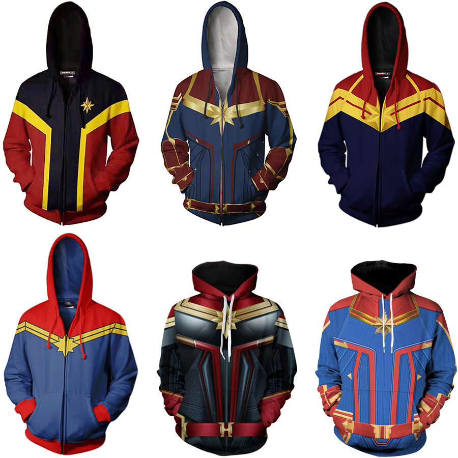Captain Marvel Hoodie Women s Casual 3D Printed Sweater Jacket Superhero Cosplay Costume Shopee Singapore