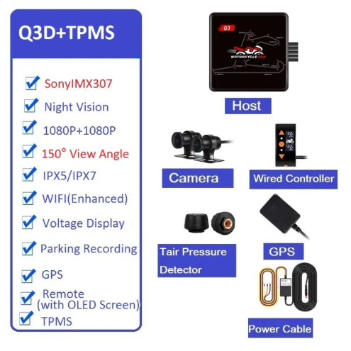 VSYS SYS WiFi motorbike Dash cam Dual 1080p FHD motorcycle DVR ...
