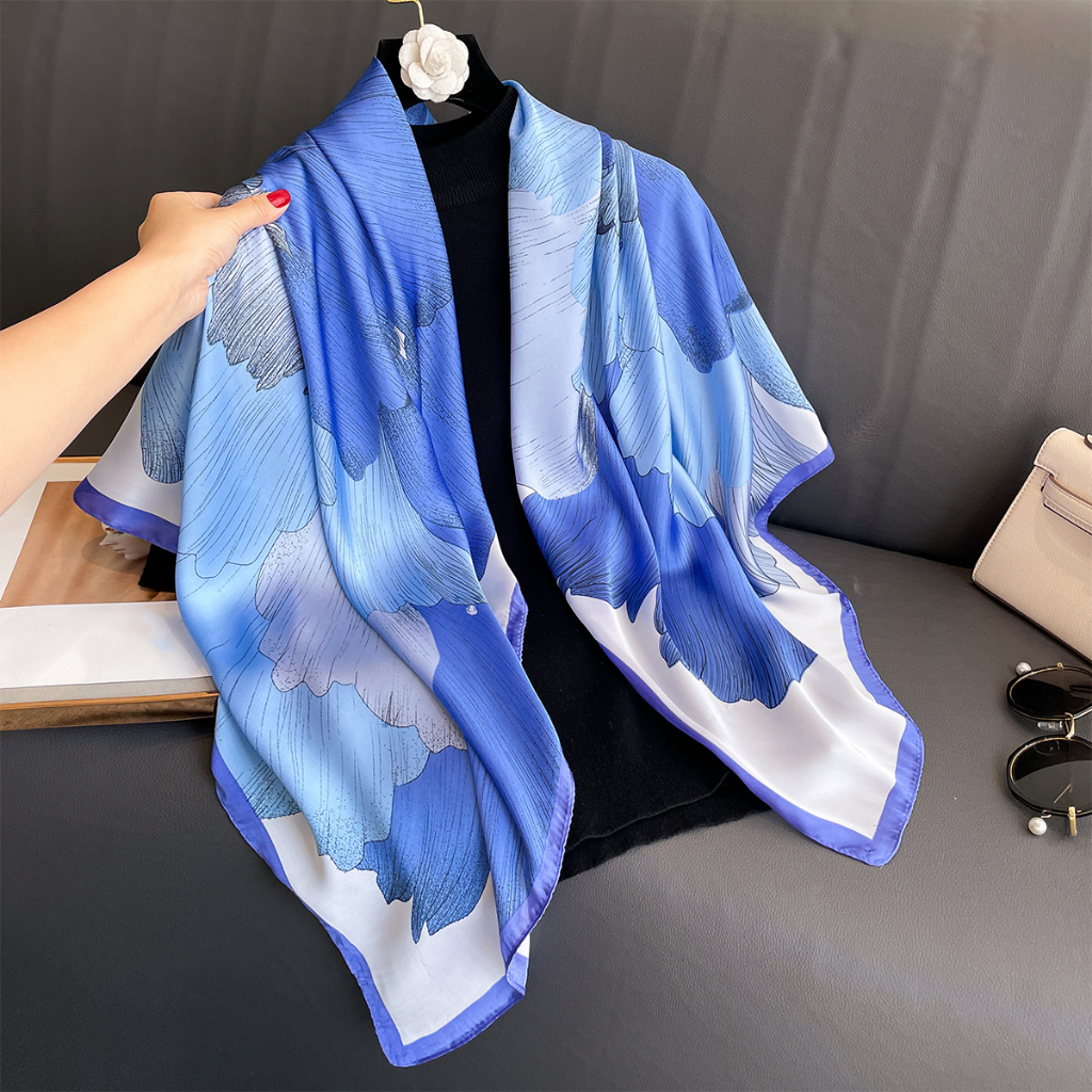 Abins 43inch Printed Square Silk Scarf Women 110cm Muslim Tudung
