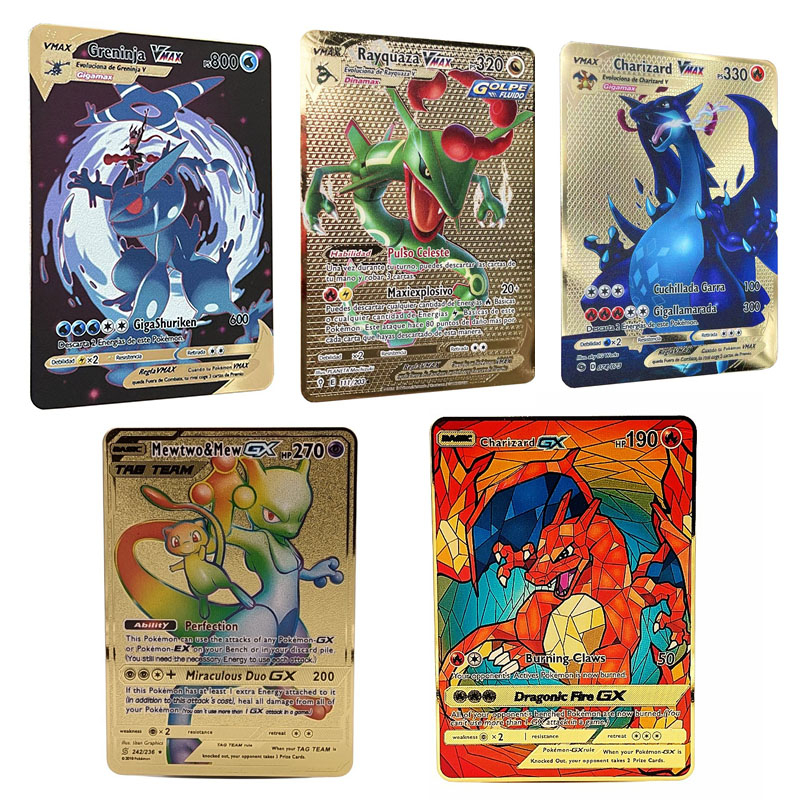 Pokemon Metal Card Greninja Rayquaza Charizard Vmax Gx Gold Card Kid ...