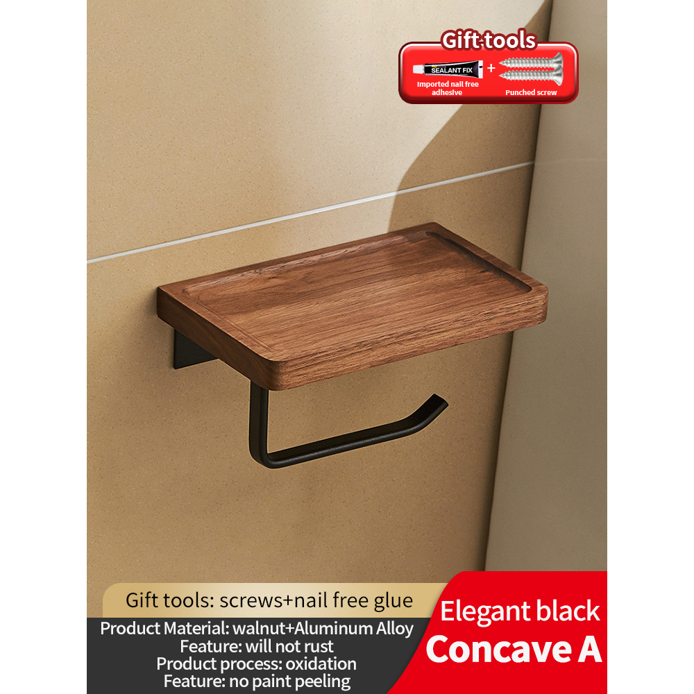 LooToo Nordic Style Solid Wood Bathroom Hardware Set Folding Black Rack
