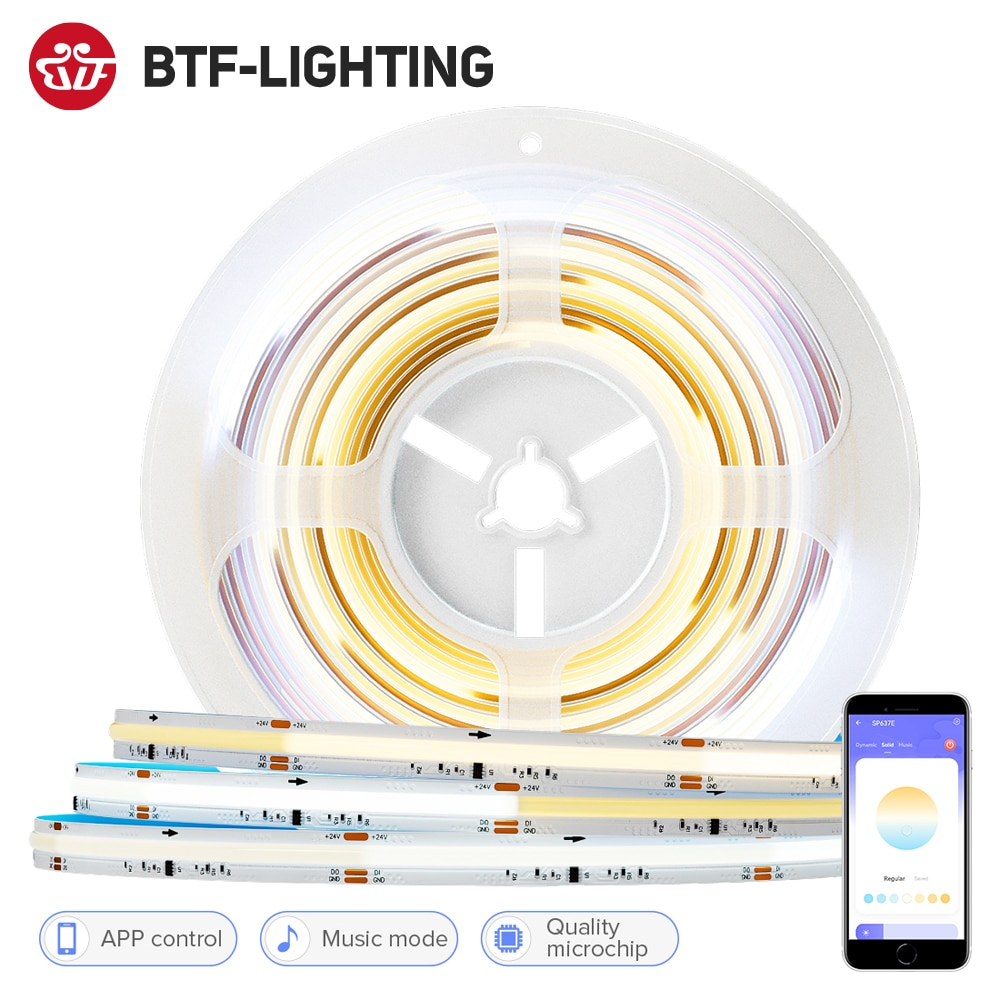 Btf Lighting Fcob Addressable Cct Cob Led Strip Light Ws Ic Flexible High Density Uniform