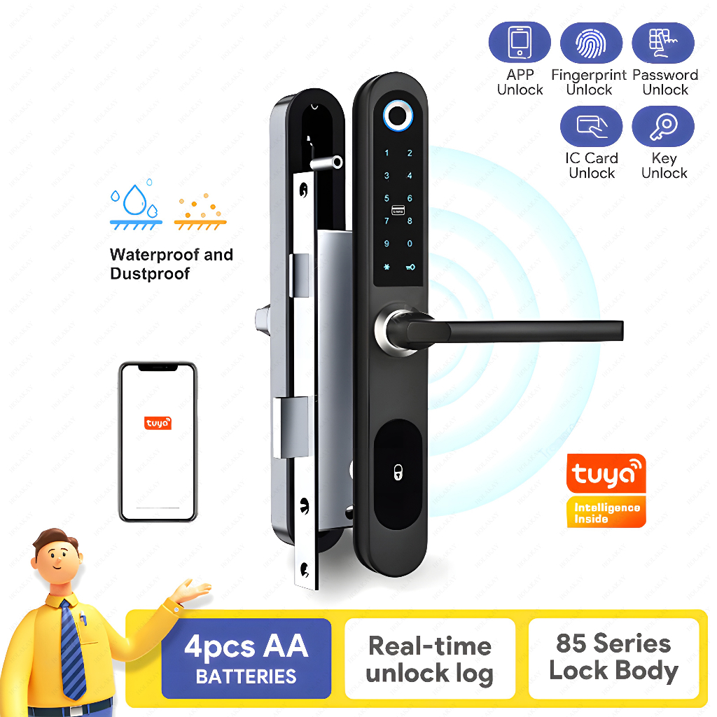 Aluminum Patio Sliding Glass Door Smart Lock Tuya App Handle Keypad Fingerprint Rfid Electronic