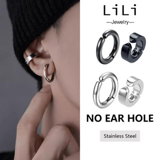 Non-Piercing Clip On Fake Mens Boy Ear Stud Cuff Hoop Earrings Stainless  Steel