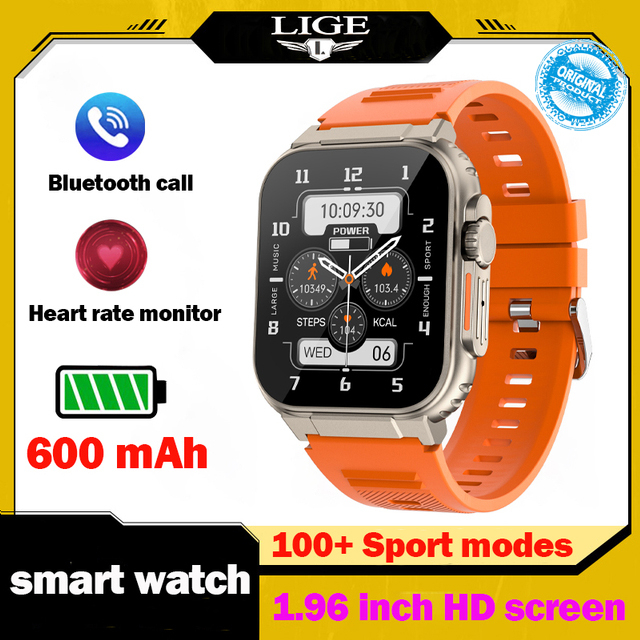 LIGE Call Smart Watch Men 1.96 Inch Full Touch 600mAh Battery Watch