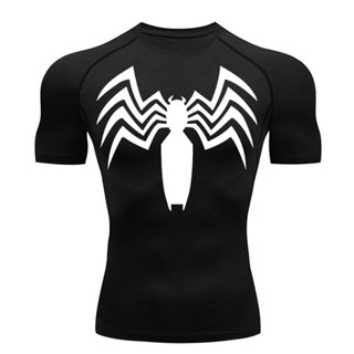 Spiderman Compression Shirt Men Running Short Sleeve Black Gym T