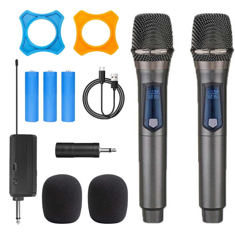 UHF Wireless Microphone Dual Handheld Dynamic Karaoke Microphone with ...