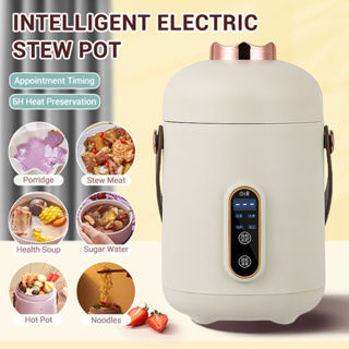 500W Electric Kettle Stew Pot Slow Cooker Portable Cooking Pot Stewing Porridge Soup with Appointment for Home Travel 600ml, Purple