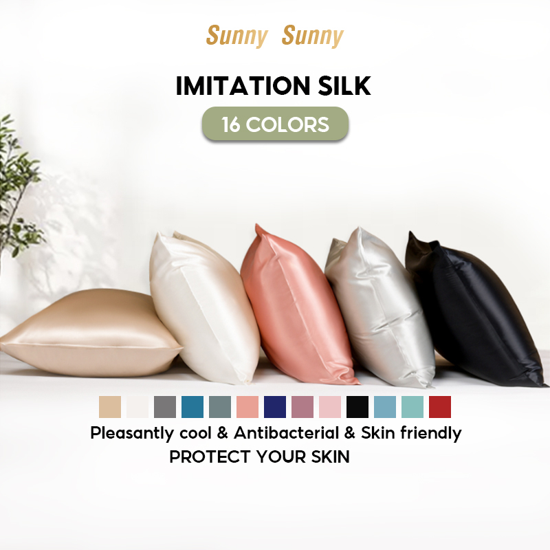 SunnySunny Premium Satin Silk Bolster Case&Pillowcase 16 Solid Color