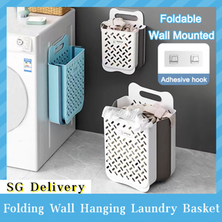 1pc Foldable Laundry Basket, Wall-mounted Mesh Laundry Hamper, Punch-free  Bathroom Storage Bag, For Student's Closet & Dirty Clothes
