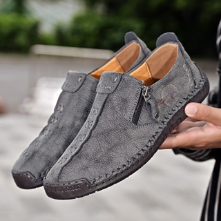 Men's hand stitching stylish soft sole sale slip on loafers casual leather shoes