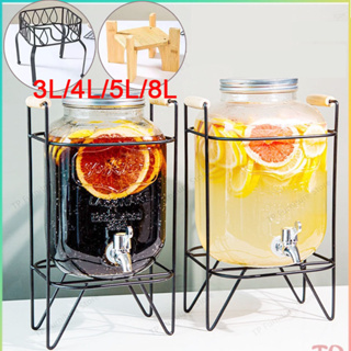 Glass Beverage Dispenser with ABS Spigot Cold Kettle Juice Lemon Tea Bottle  Can 4L 5L Large Size Mason Jar for Camping Party - AliExpress