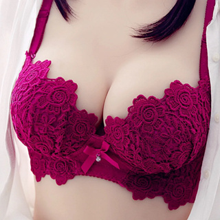 Ready Stock Women Sexy Bra Gather Breast Push UP Bra Underwire Support Chest Lace Embroidered Bra