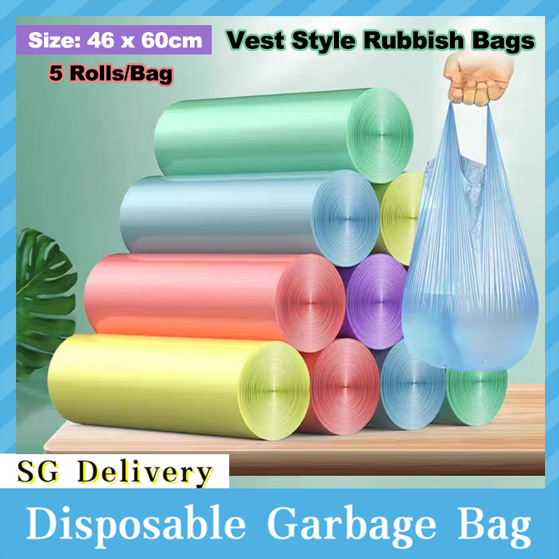 【SG Seller】46*60cm Disposable Garbage Bags Drawstring Plastic Trash Bag ...